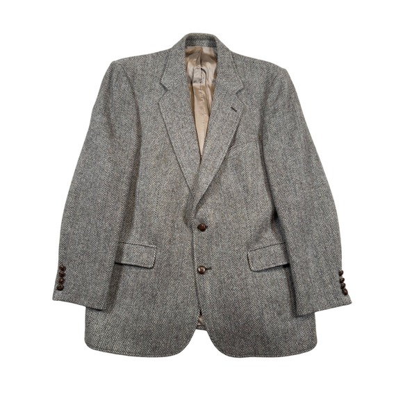 Arnie II Herringbone Blazer Wool Tweed Grey Brown Two‎ Button Mens 44R - Picture 1 of 9
